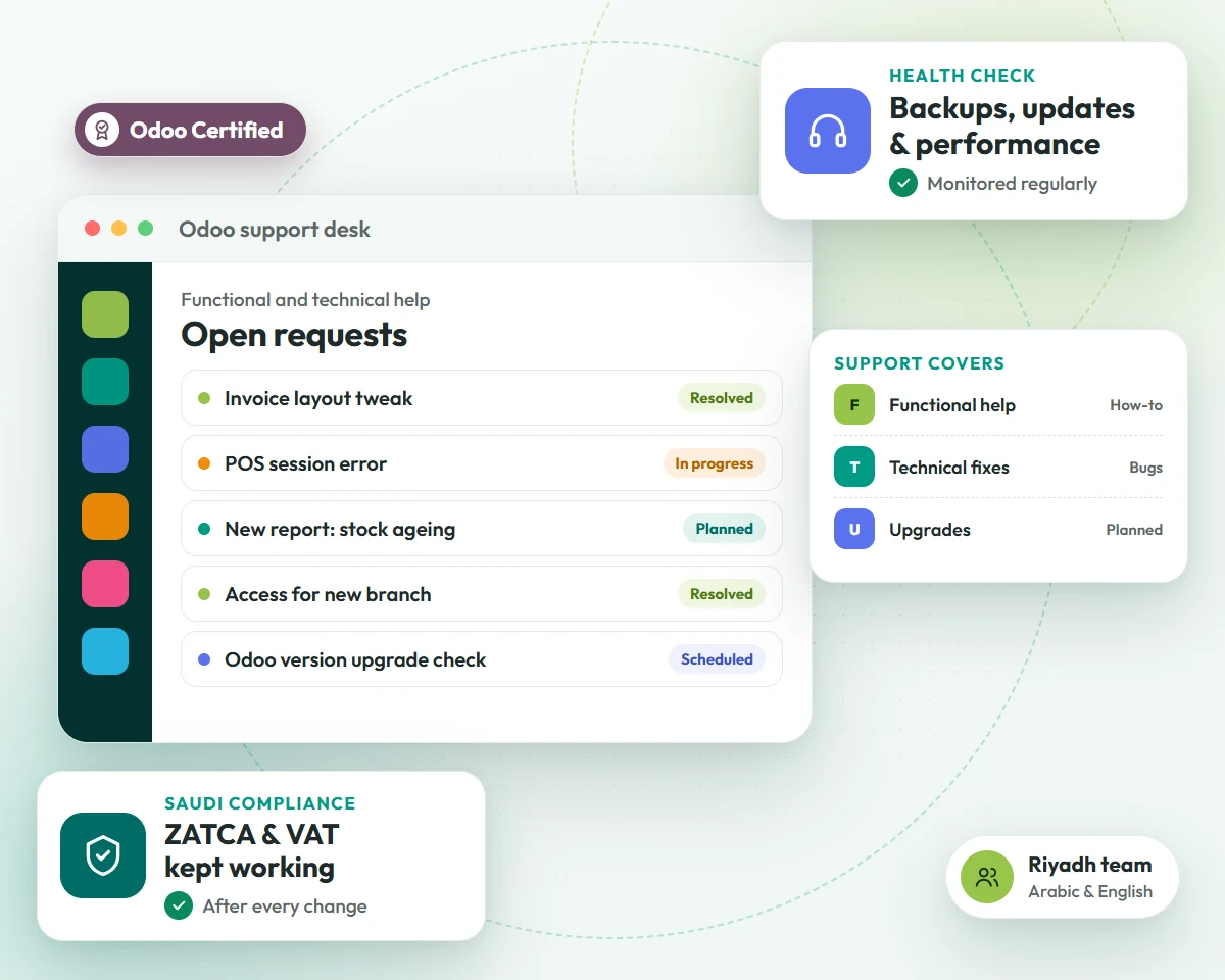 Odoo support in Saudi Arabia: support desk requests, health checks and ZATCA compliance by OzonLayer